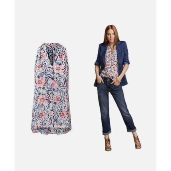 CAbi Stem Floral Sleeveless Top Blouse Blue Red Size Medium - Picture 1 of 15